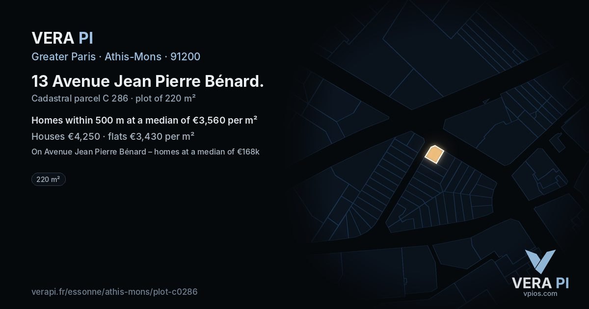 13 Avenue Jean Pierre Bénard, Athis-Mons at night – the plot lit, the parcels around coloured by the prices near them