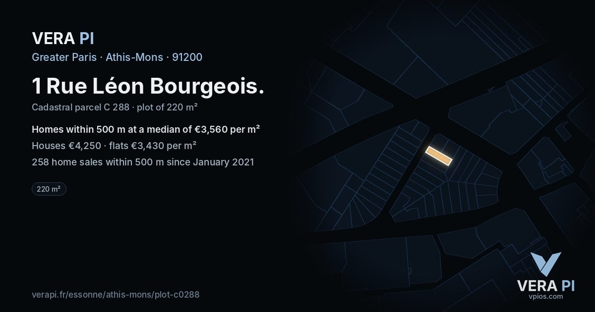 1 Rue Léon Bourgeois, Athis-Mons at night – the plot lit, the parcels around coloured by the prices near them