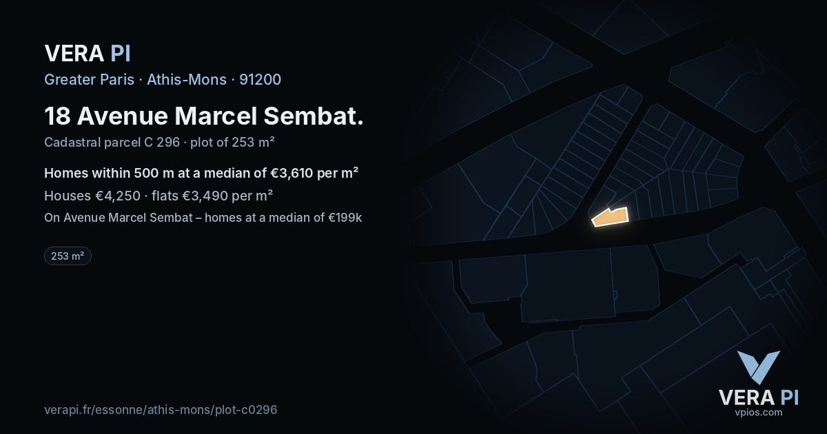 18 Avenue Marcel Sembat, Athis-Mons at night – the plot lit, the parcels around coloured by the prices near them