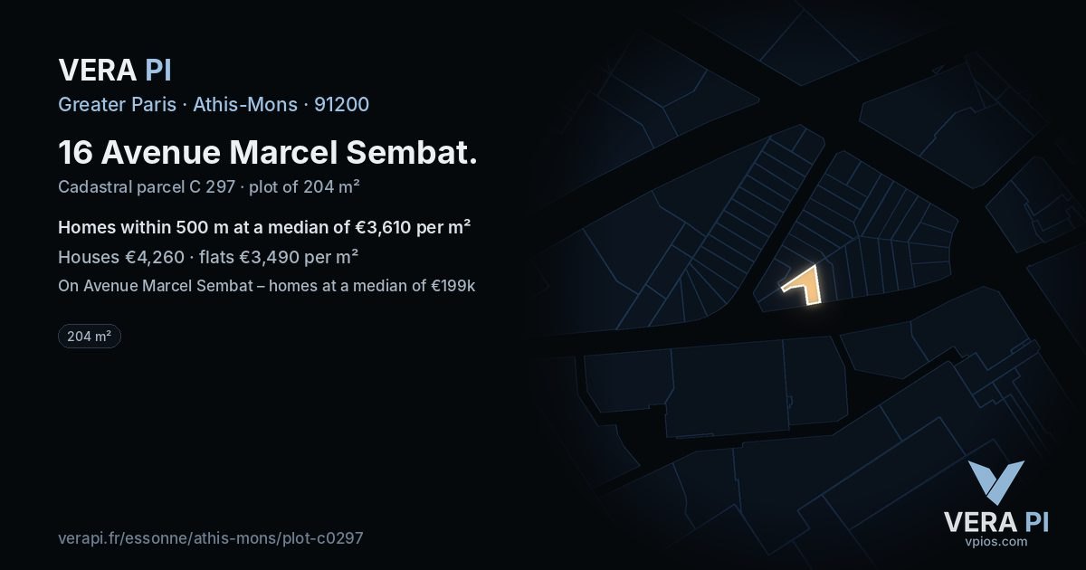 16 Avenue Marcel Sembat, Athis-Mons at night – the plot lit, the parcels around coloured by the prices near them