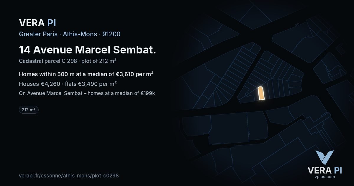 14 Avenue Marcel Sembat, Athis-Mons at night – the plot lit, the parcels around coloured by the prices near them