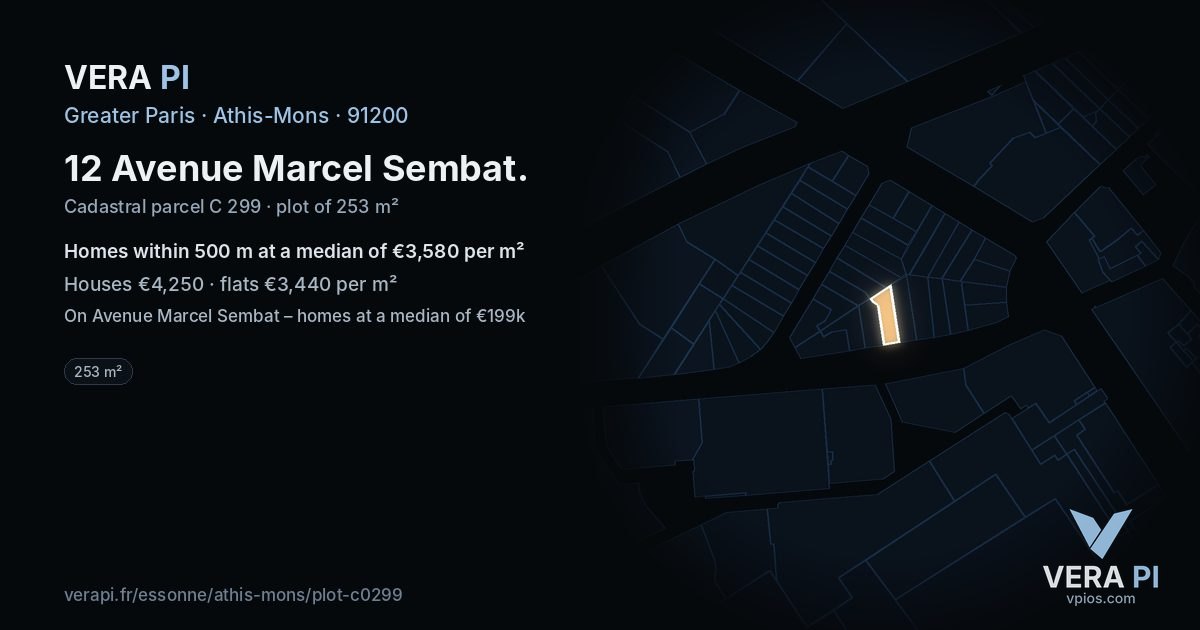 12 Avenue Marcel Sembat, Athis-Mons at night – the plot lit, the parcels around coloured by the prices near them