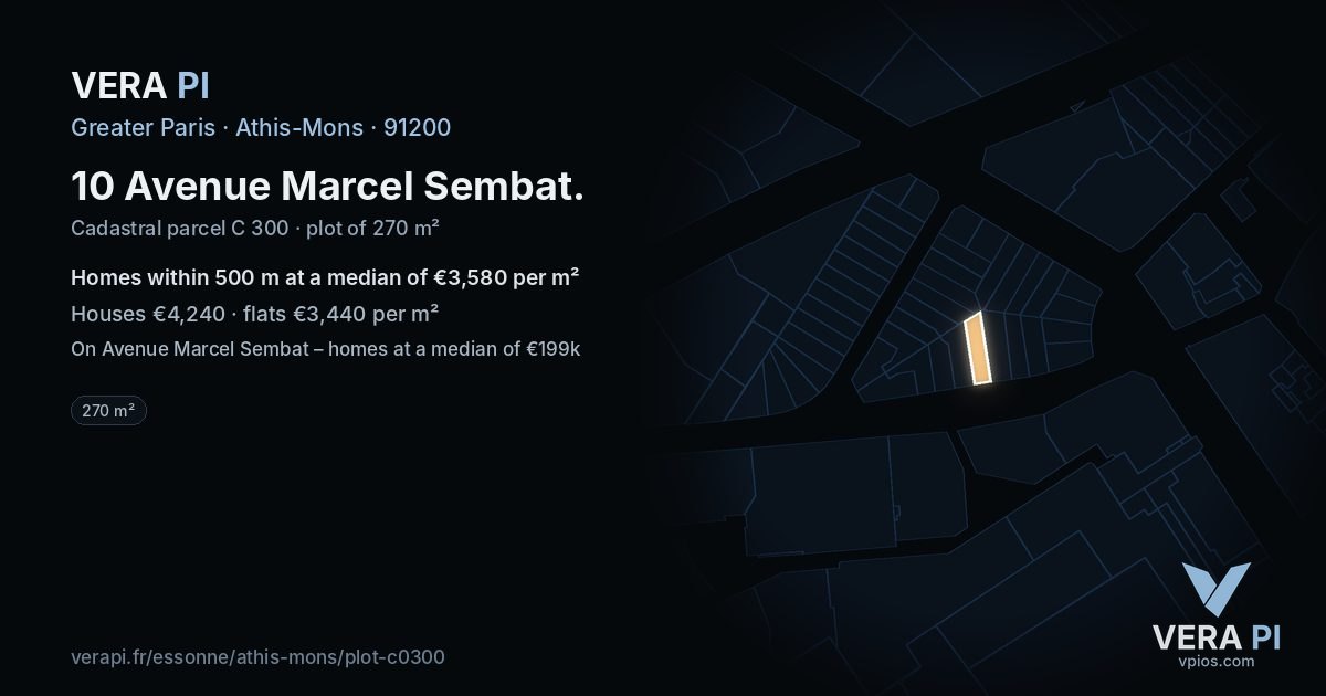10 Avenue Marcel Sembat, Athis-Mons at night – the plot lit, the parcels around coloured by the prices near them