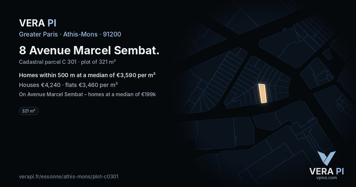 8 Avenue Marcel Sembat, Athis-Mons at night – the plot lit, the parcels around coloured by the prices near them