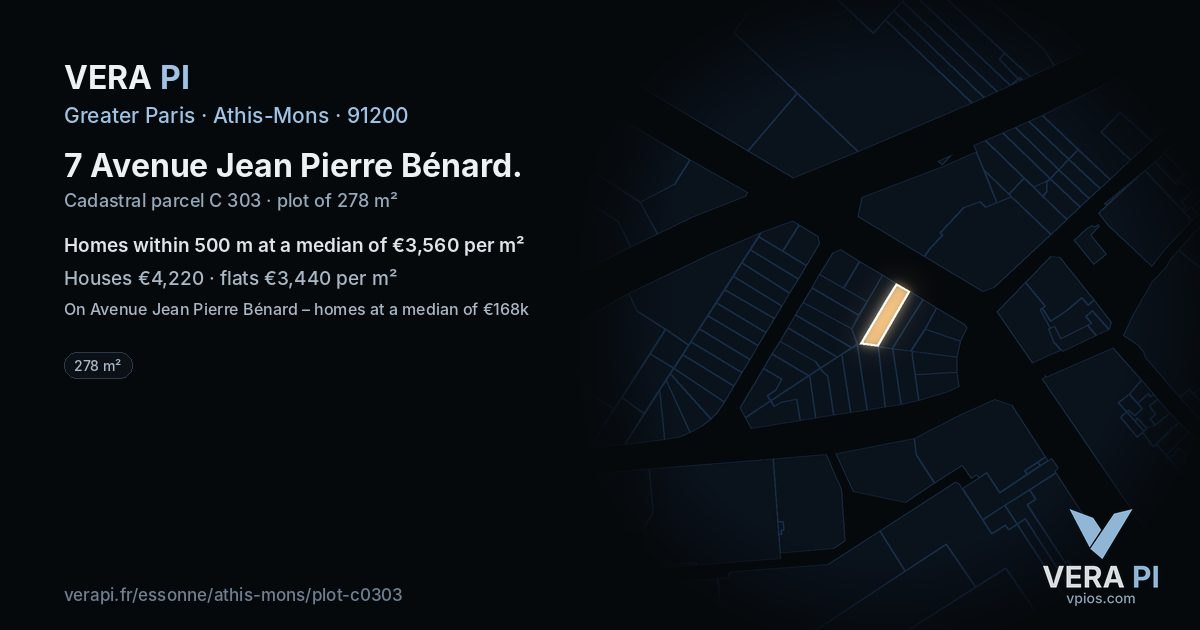 7 Avenue Jean Pierre Bénard, Athis-Mons at night – the plot lit, the parcels around coloured by the prices near them