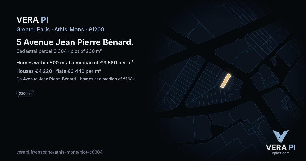 5 Avenue Jean Pierre Bénard, Athis-Mons at night – the plot lit, the parcels around coloured by the prices near them