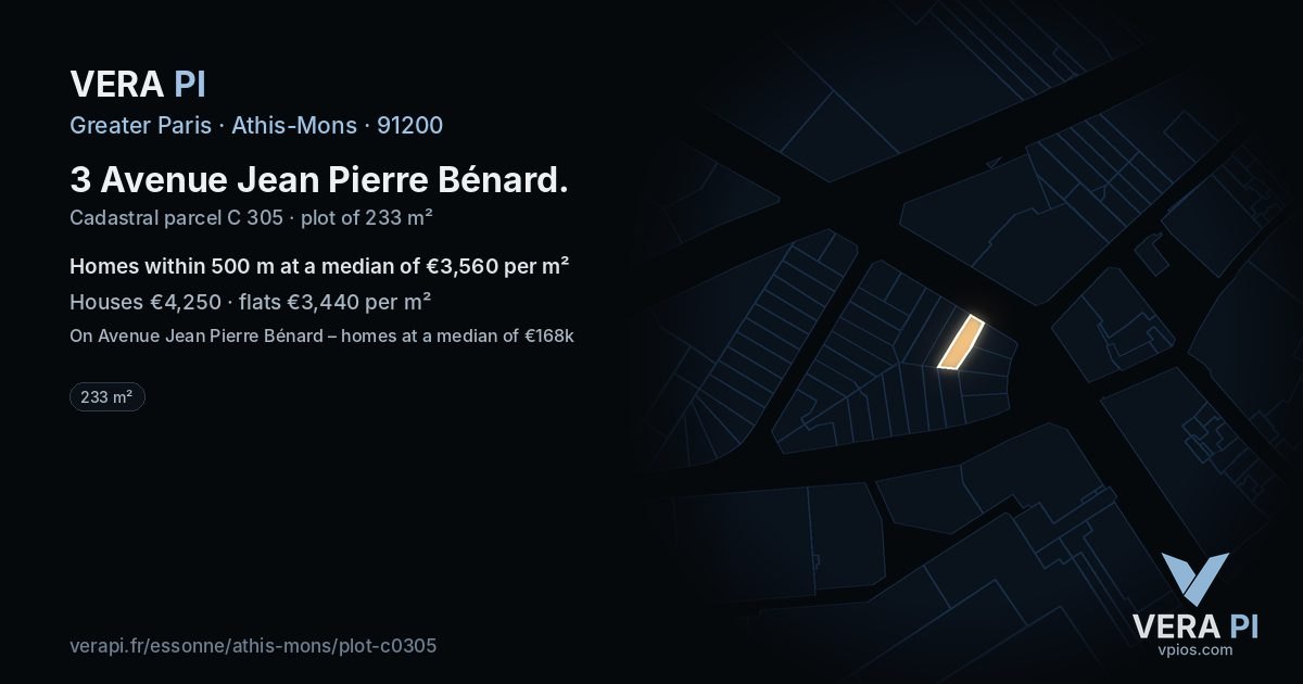 3 Avenue Jean Pierre Bénard, Athis-Mons at night – the plot lit, the parcels around coloured by the prices near them