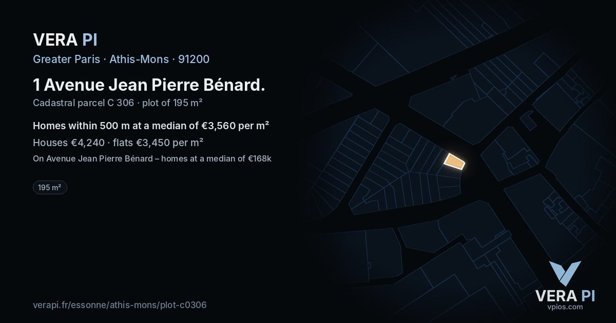 1 Avenue Jean Pierre Bénard, Athis-Mons at night – the plot lit, the parcels around coloured by the prices near them