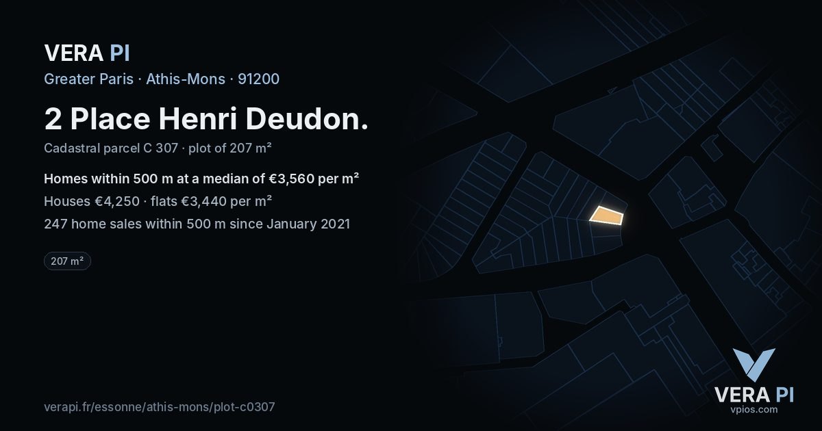 2 Place Henri Deudon, Athis-Mons at night – the plot lit, the parcels around coloured by the prices near them