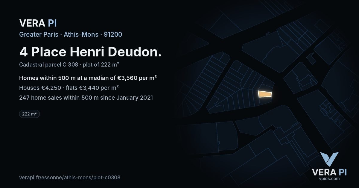 4 Place Henri Deudon, Athis-Mons at night – the plot lit, the parcels around coloured by the prices near them