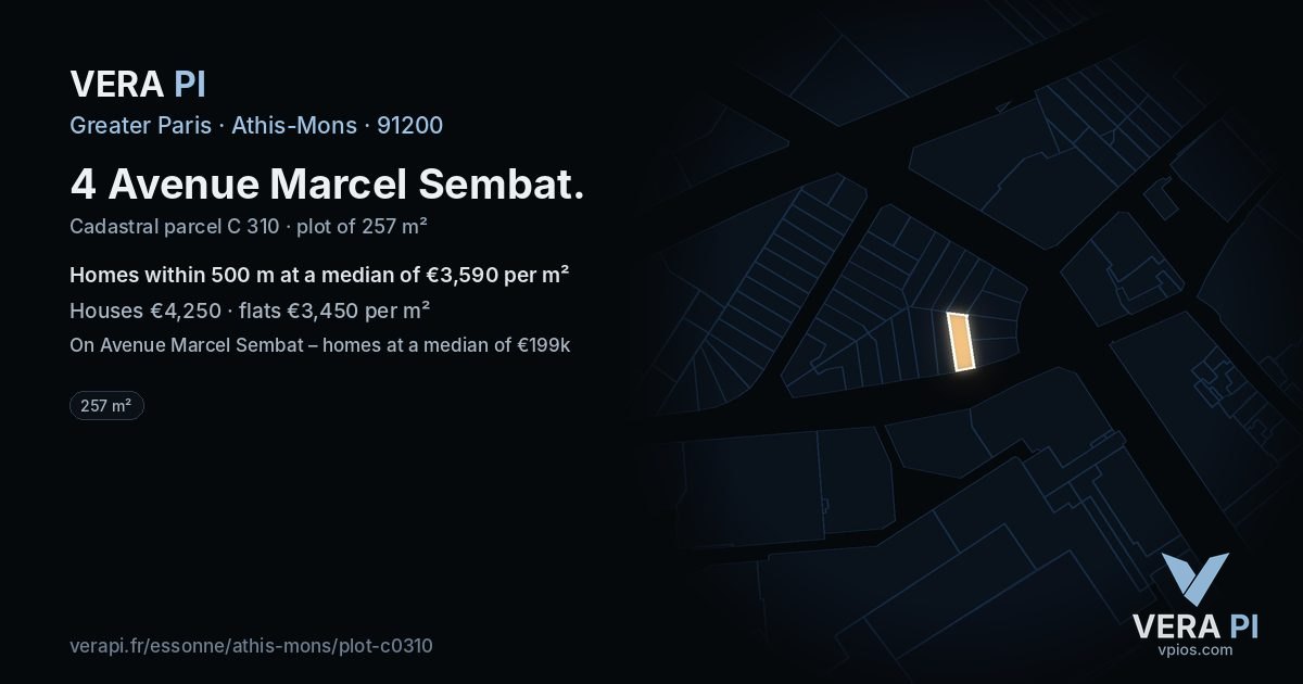4 Avenue Marcel Sembat, Athis-Mons at night – the plot lit, the parcels around coloured by the prices near them