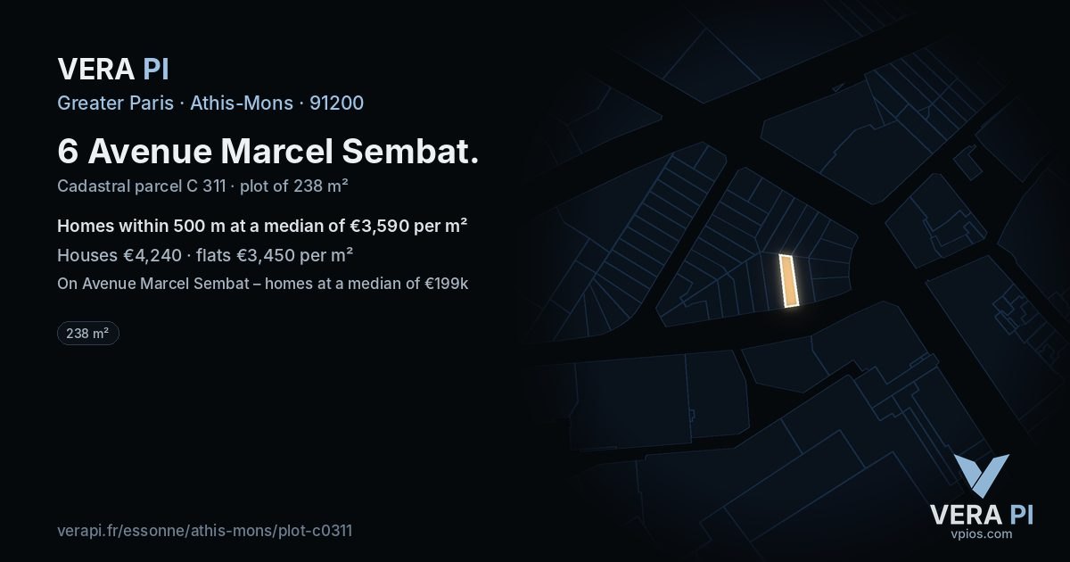 6 Avenue Marcel Sembat, Athis-Mons at night – the plot lit, the parcels around coloured by the prices near them