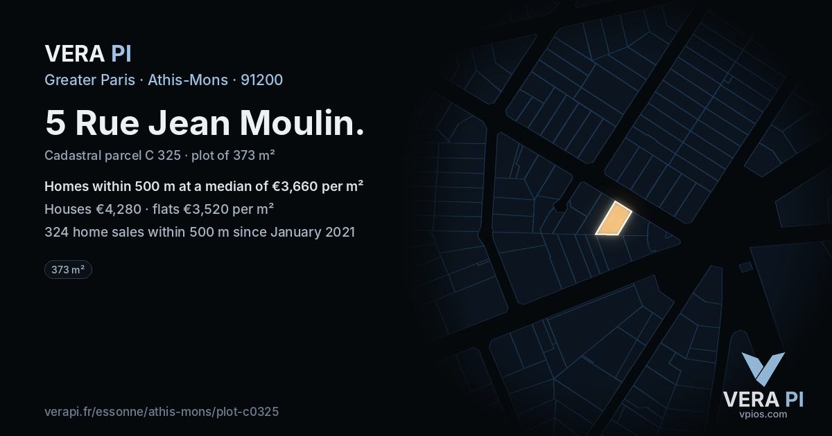 5 Rue Jean Moulin, Athis-Mons at night – the plot lit, the parcels around coloured by the prices near them