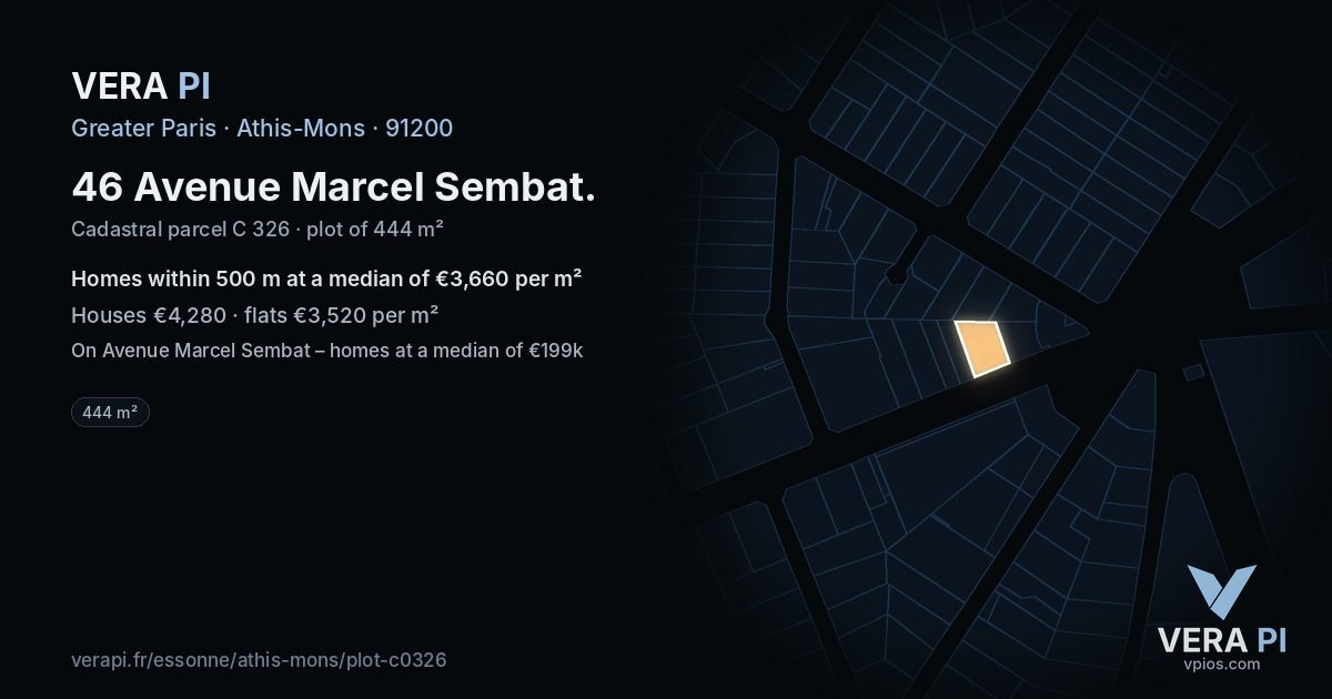 46 Avenue Marcel Sembat, Athis-Mons at night – the plot lit, the parcels around coloured by the prices near them