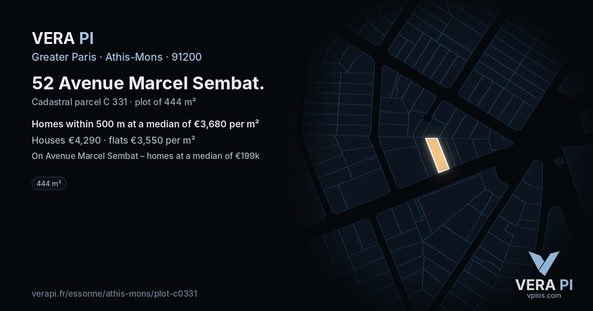 52 Avenue Marcel Sembat, Athis-Mons at night – the plot lit, the parcels around coloured by the prices near them