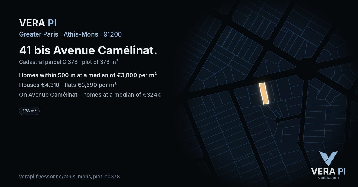 41 bis Avenue Camélinat, Athis-Mons at night – the plot lit, the parcels around coloured by the prices near them