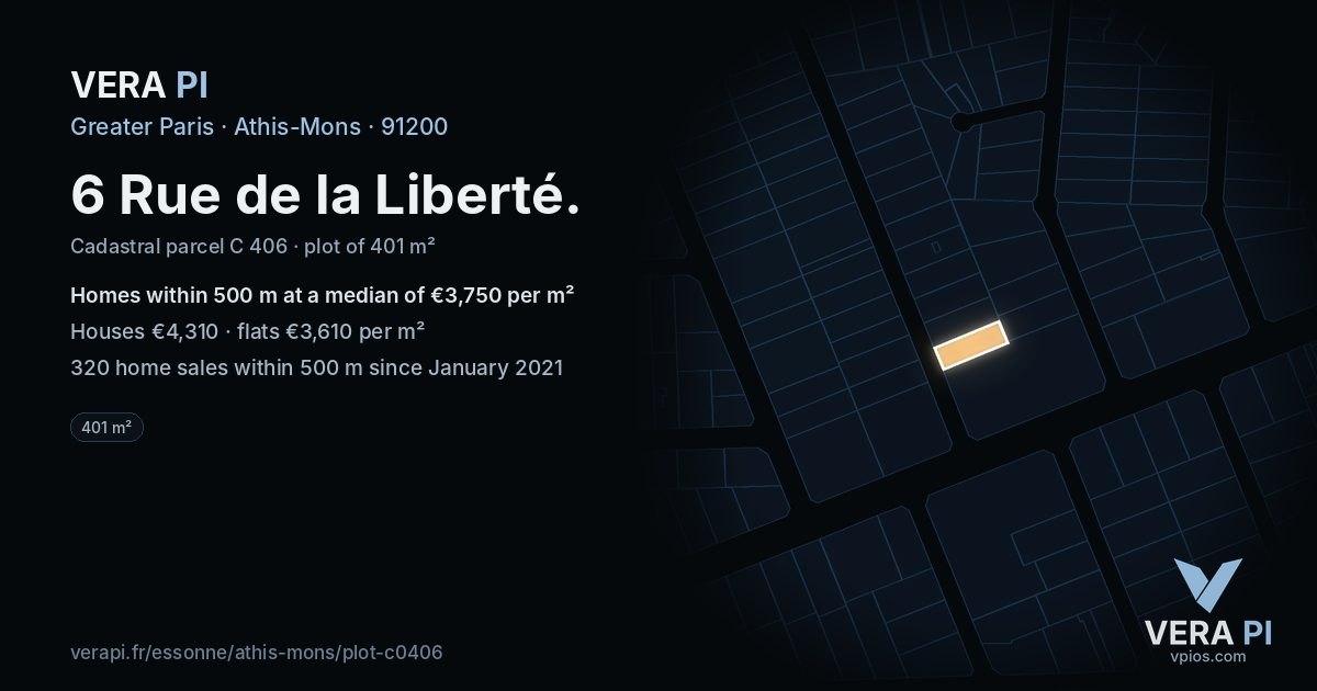 6 Rue de la Liberté, Athis-Mons at night – the plot lit, the parcels around coloured by the prices near them