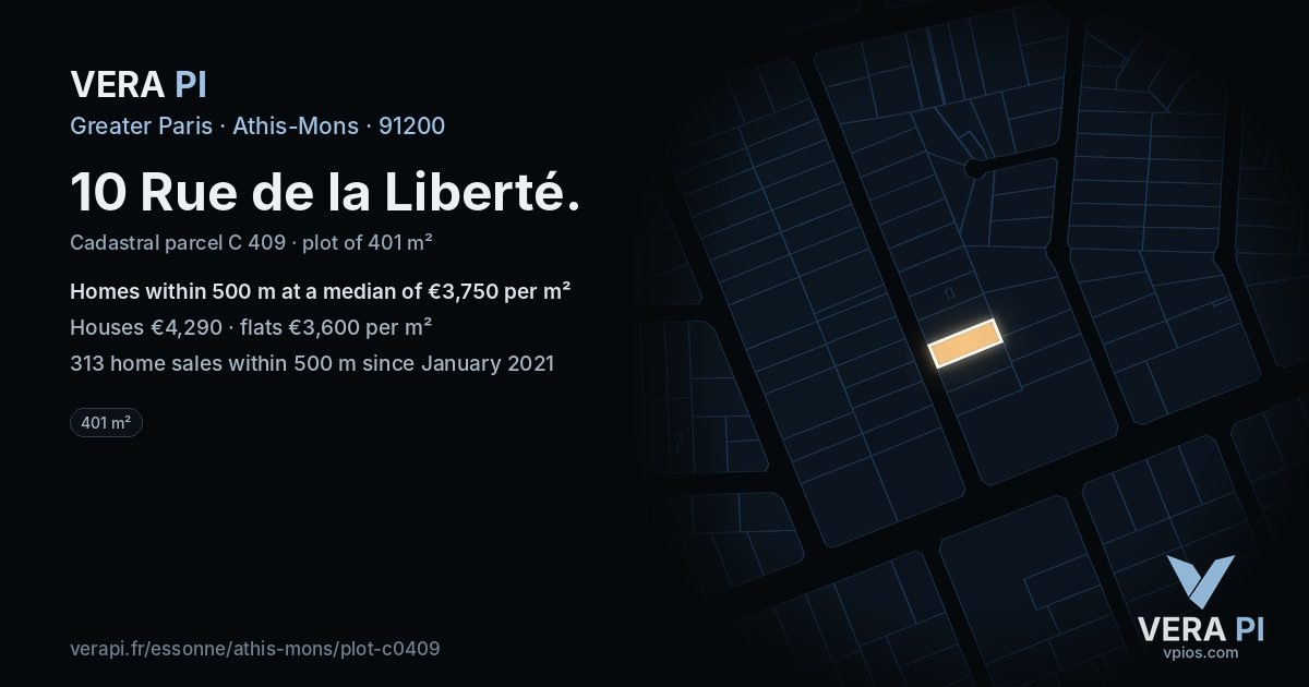 10 Rue de la Liberté, Athis-Mons at night – the plot lit, the parcels around coloured by the prices near them