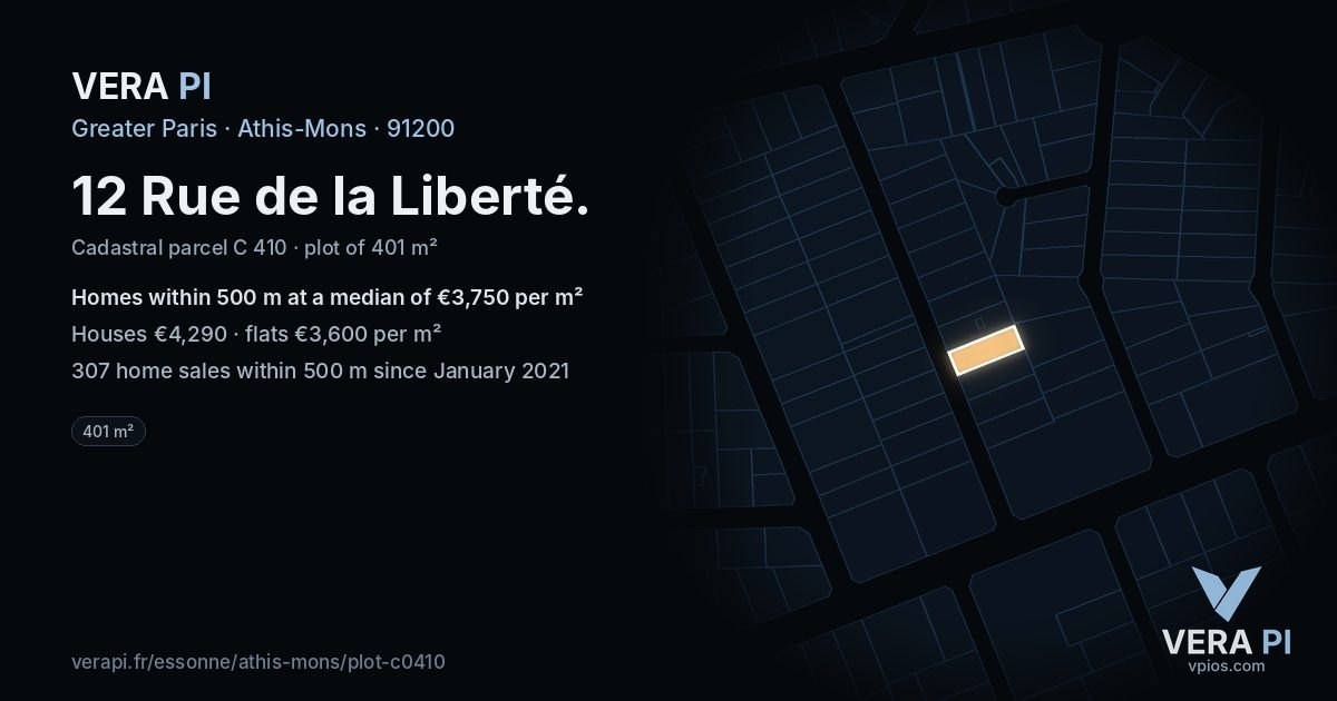 12 Rue de la Liberté, Athis-Mons at night – the plot lit, the parcels around coloured by the prices near them
