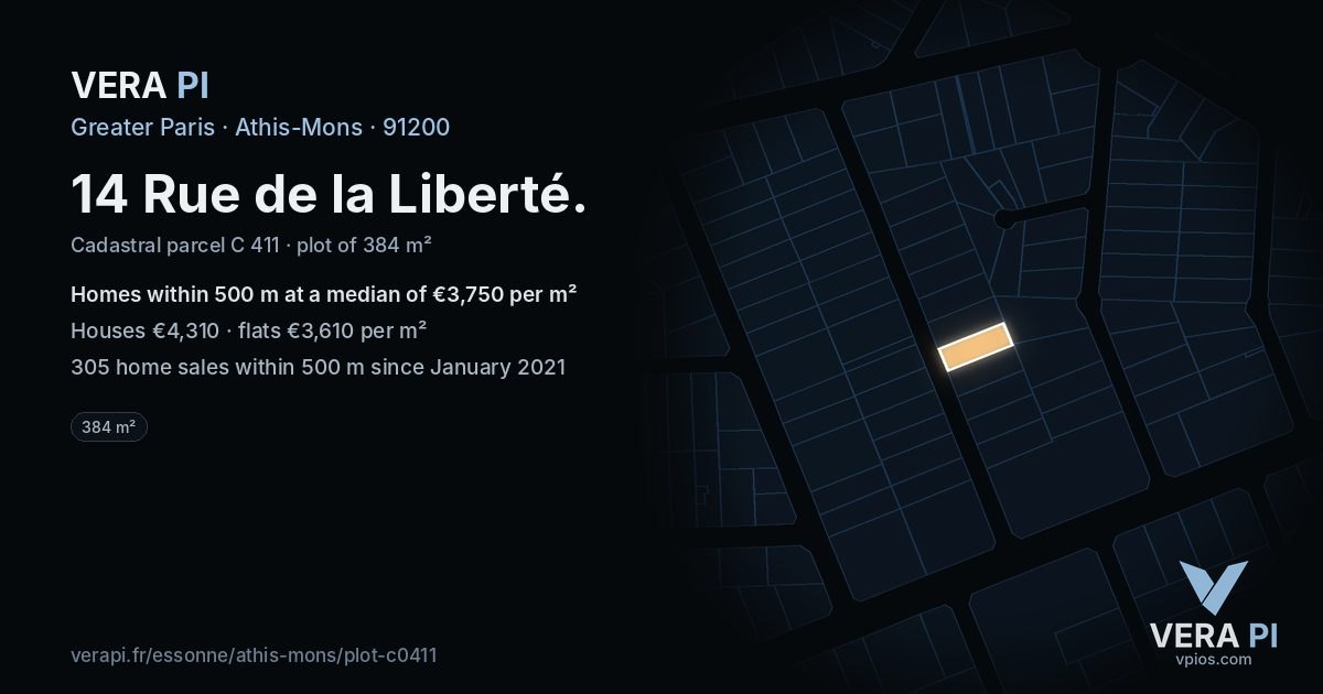 14 Rue de la Liberté, Athis-Mons at night – the plot lit, the parcels around coloured by the prices near them