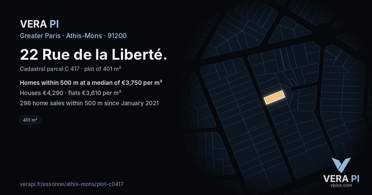 22 Rue de la Liberté, Athis-Mons at night – the plot lit, the parcels around coloured by the prices near them