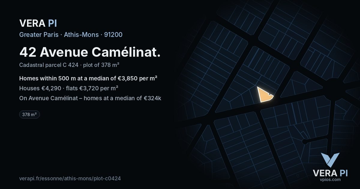 42 Avenue Camélinat, Athis-Mons at night – the plot lit, the parcels around coloured by the prices near them
