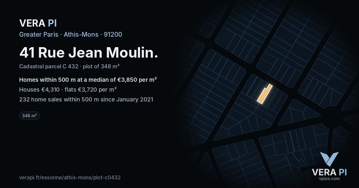 41 Rue Jean Moulin, Athis-Mons at night – the plot lit, the parcels around coloured by the prices near them