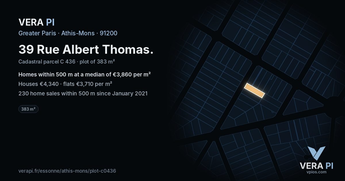 39 Rue Albert Thomas, Athis-Mons at night – the plot lit, the parcels around coloured by the prices near them