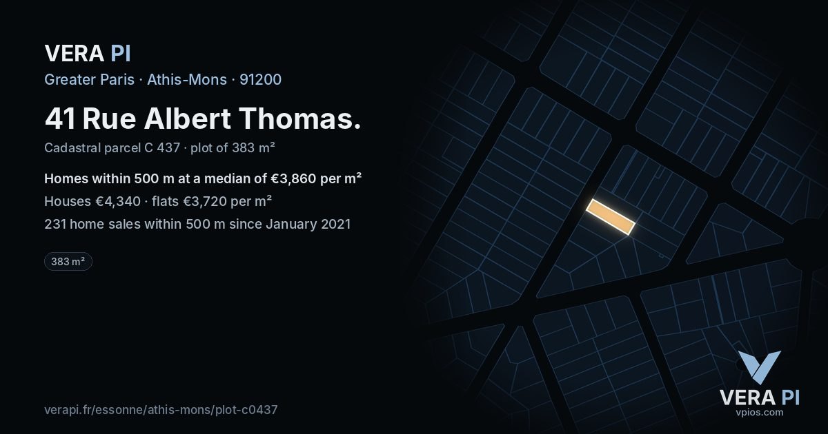 41 Rue Albert Thomas, Athis-Mons at night – the plot lit, the parcels around coloured by the prices near them