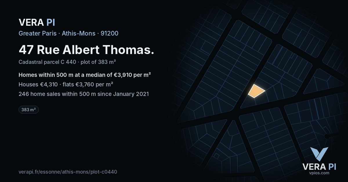 47 Rue Albert Thomas, Athis-Mons at night – the plot lit, the parcels around coloured by the prices near them