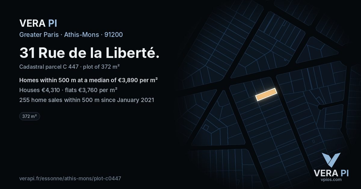 31 Rue de la Liberté, Athis-Mons at night – the plot lit, the parcels around coloured by the prices near them