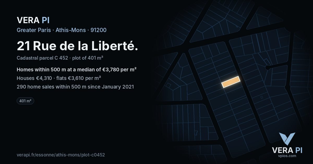 21 Rue de la Liberté, Athis-Mons at night – the plot lit, the parcels around coloured by the prices near them