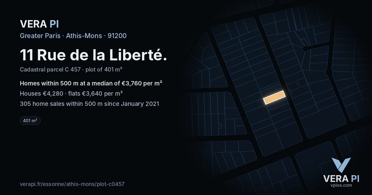 11 Rue de la Liberté, Athis-Mons at night – the plot lit, the parcels around coloured by the prices near them