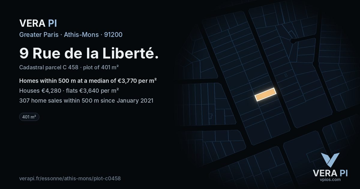 9 Rue de la Liberté, Athis-Mons at night – the plot lit, the parcels around coloured by the prices near them
