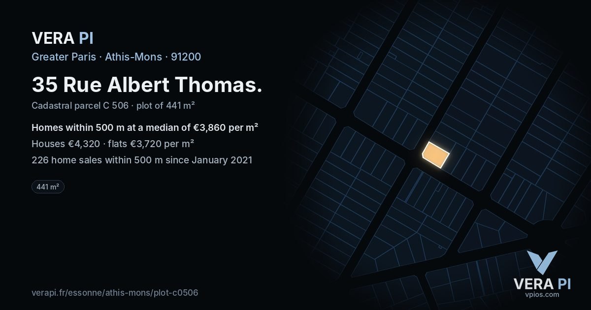 35 Rue Albert Thomas, Athis-Mons at night – the plot lit, the parcels around coloured by the prices near them