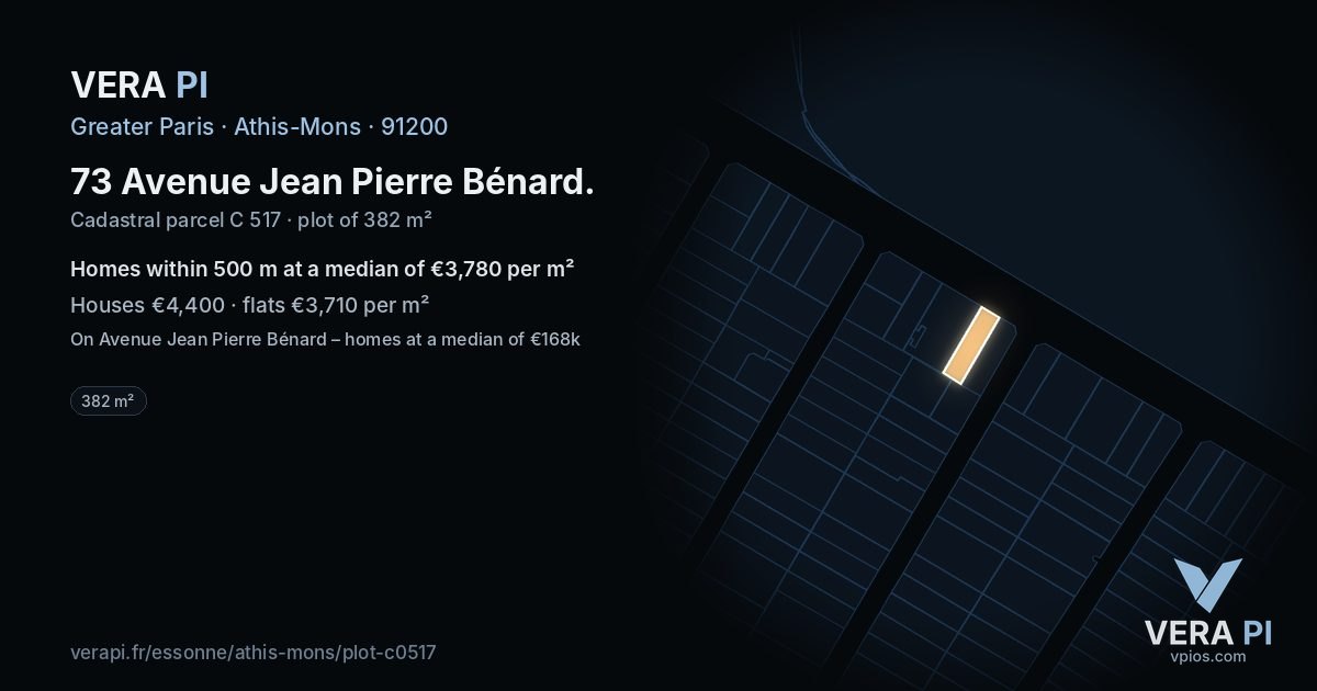 73 Avenue Jean Pierre Bénard, Athis-Mons at night – the plot lit, the parcels around coloured by the prices near them