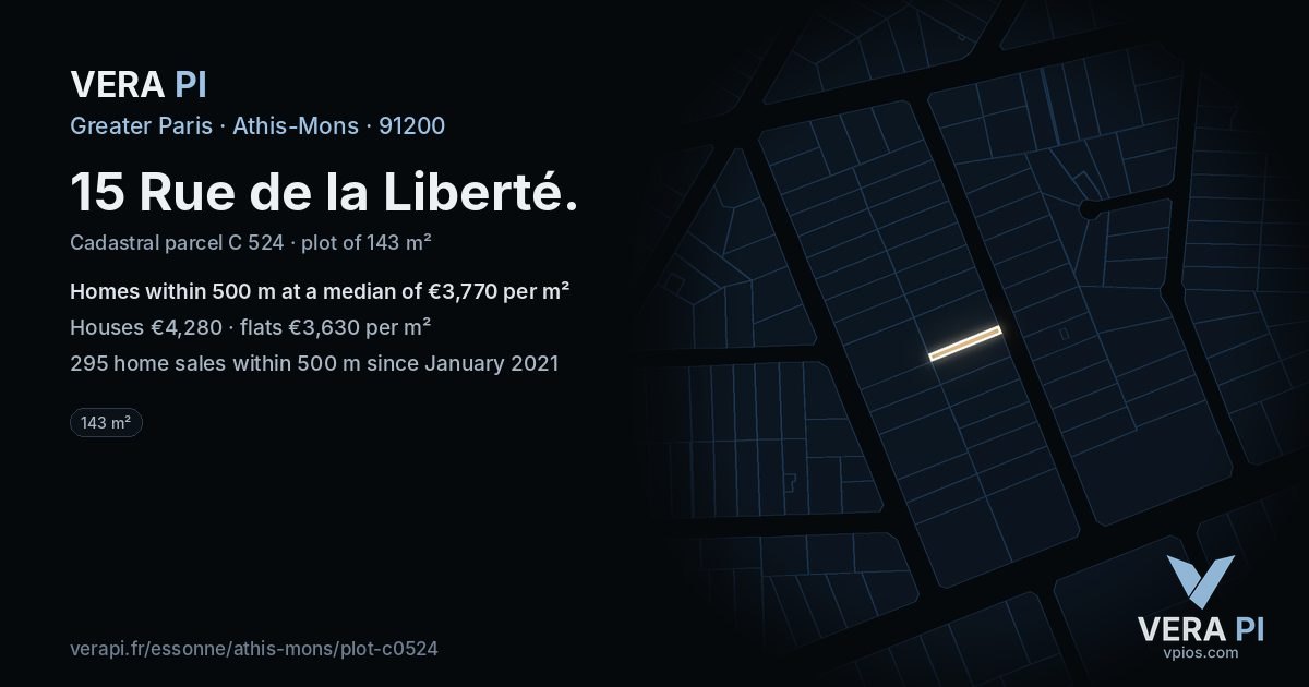 15 Rue de la Liberté, Athis-Mons at night – the plot lit, the parcels around coloured by the prices near them