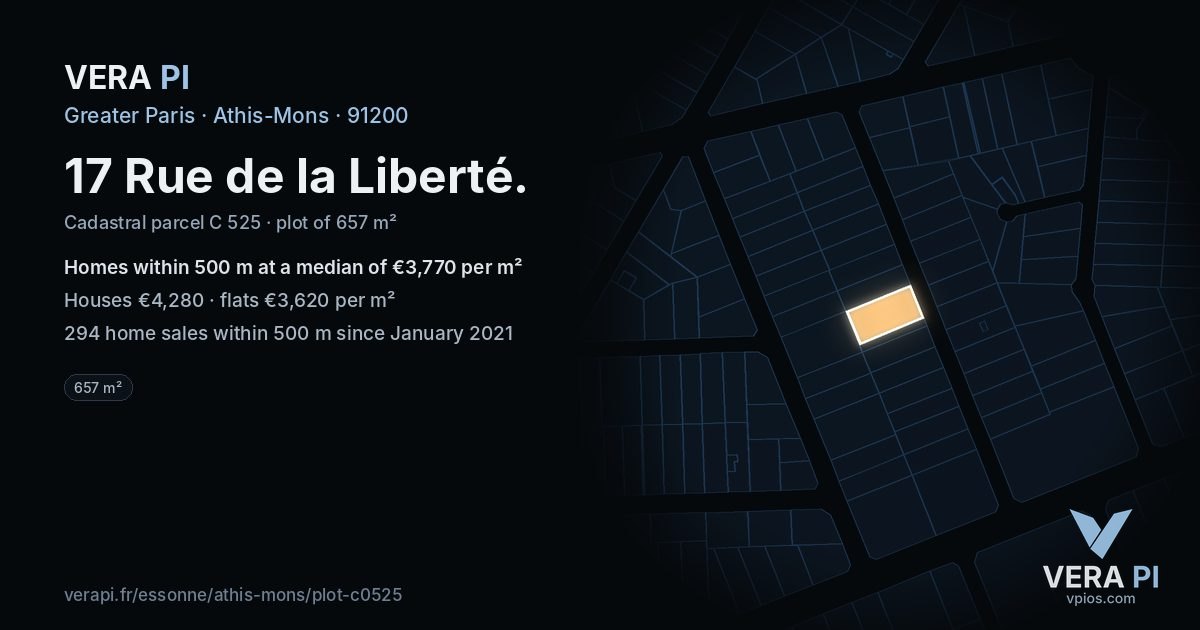 17 Rue de la Liberté, Athis-Mons at night – the plot lit, the parcels around coloured by the prices near them
