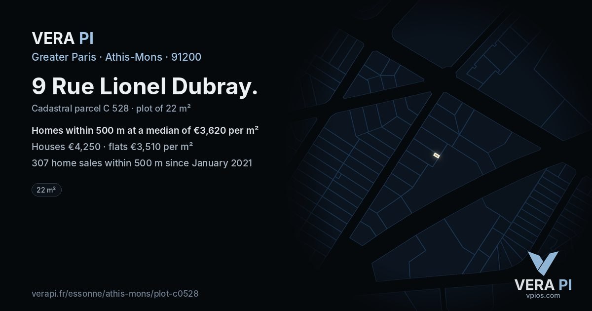9 Rue Lionel Dubray, Athis-Mons at night – the plot lit, the parcels around coloured by the prices near them