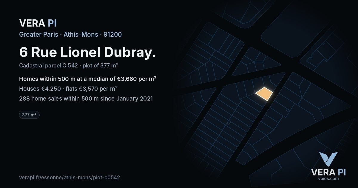 6 Rue Lionel Dubray, Athis-Mons at night – the plot lit, the parcels around coloured by the prices near them