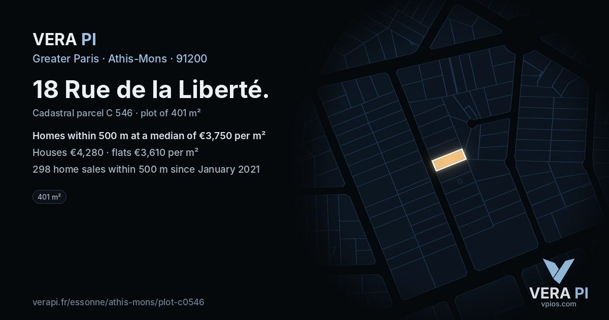 18 Rue de la Liberté, Athis-Mons at night – the plot lit, the parcels around coloured by the prices near them