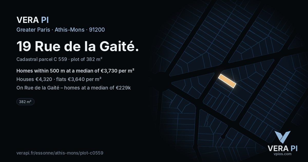 19 Rue de la Gaité, Athis-Mons at night – the plot lit, the parcels around coloured by the prices near them