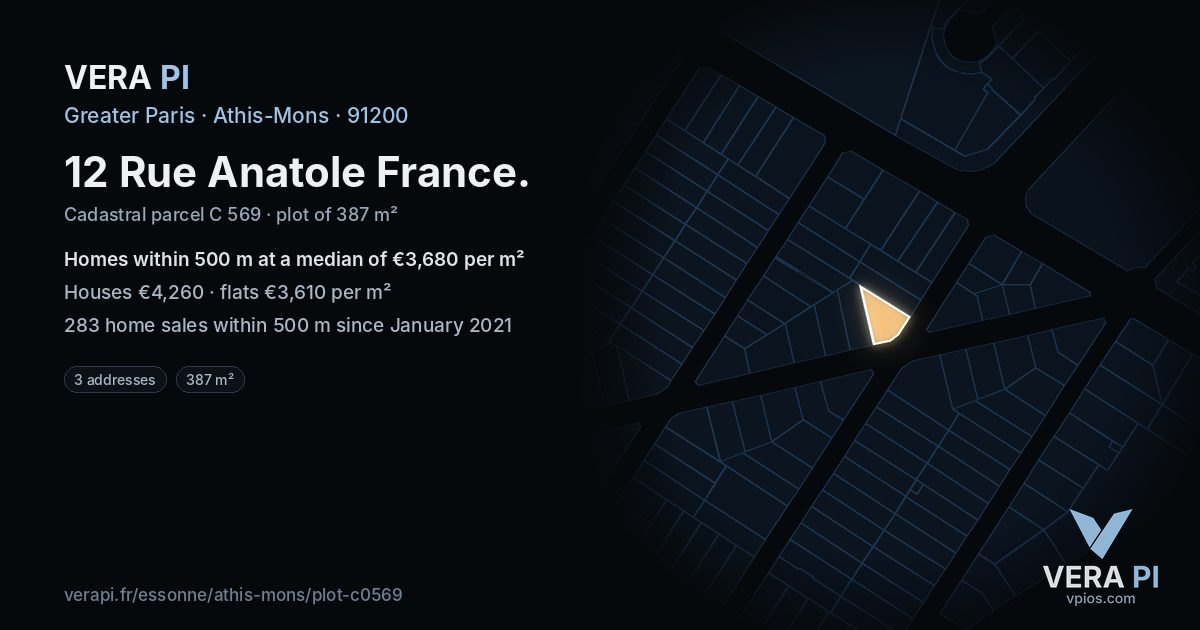 12 Rue Anatole France, Athis-Mons at night – the plot lit, the parcels around coloured by the prices near them