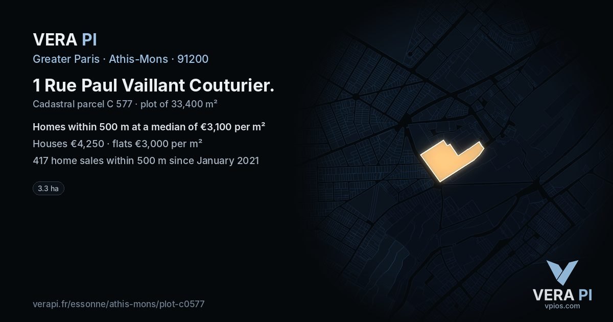 1 Rue Paul Vaillant Couturier, Athis-Mons at night – the plot lit, the parcels around coloured by the prices near them