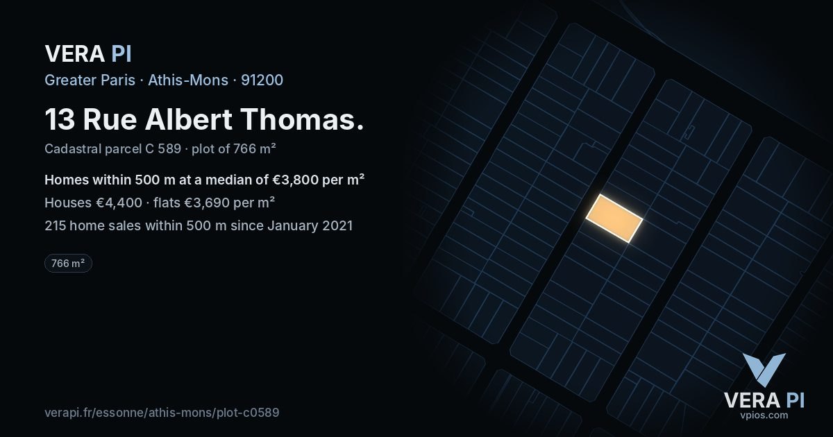 13 Rue Albert Thomas, Athis-Mons at night – the plot lit, the parcels around coloured by the prices near them
