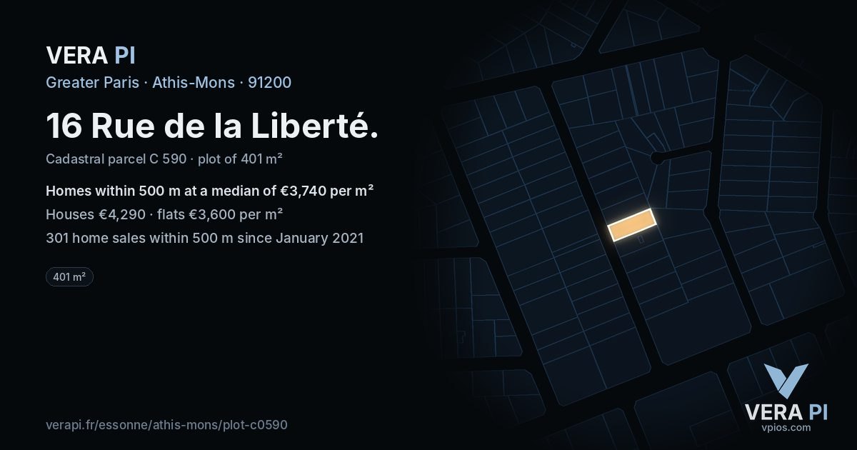 16 Rue de la Liberté, Athis-Mons at night – the plot lit, the parcels around coloured by the prices near them