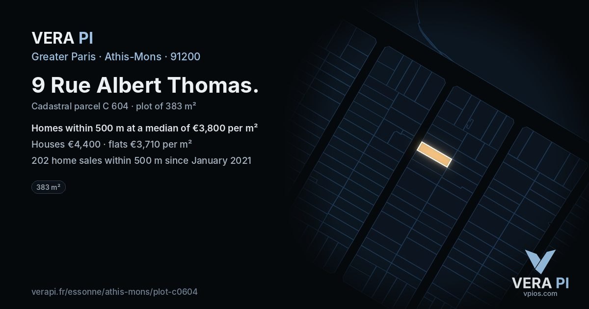 9 Rue Albert Thomas, Athis-Mons at night – the plot lit, the parcels around coloured by the prices near them