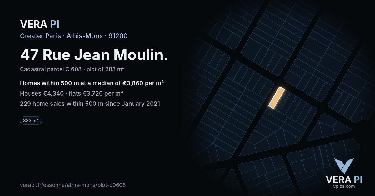 47 Rue Jean Moulin, Athis-Mons at night – the plot lit, the parcels around coloured by the prices near them