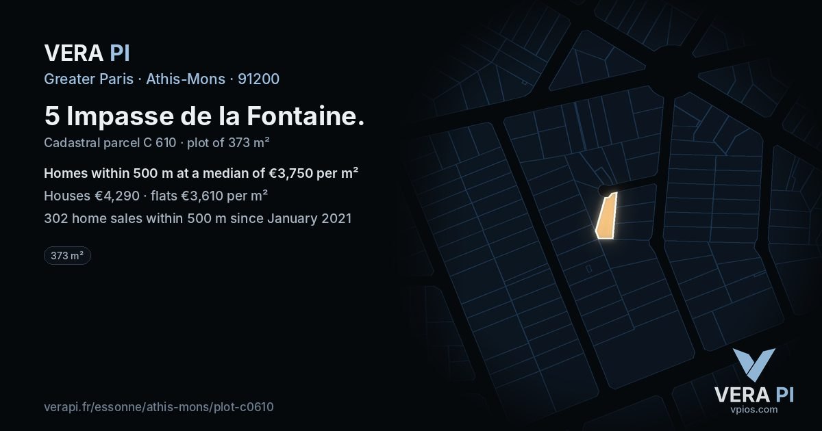 5 Impasse de la Fontaine, Athis-Mons at night – the plot lit, the parcels around coloured by the prices near them