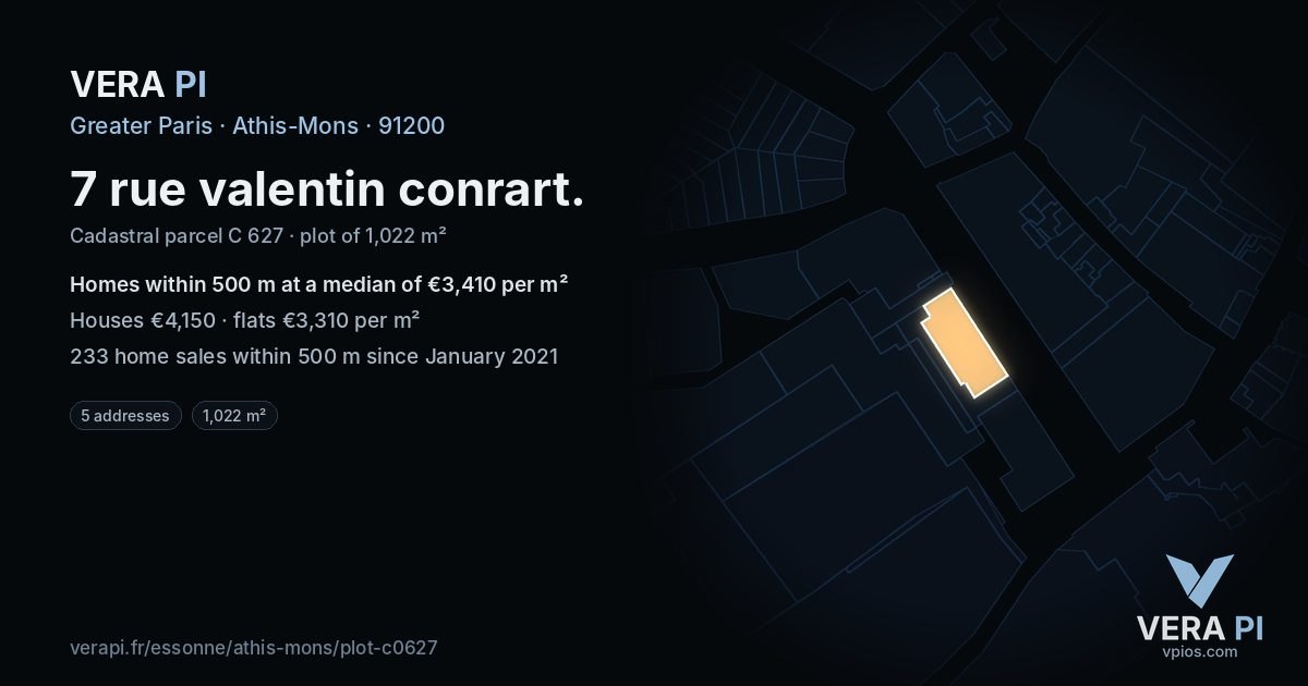 7 rue valentin conrart, Athis-Mons at night – the plot lit, the parcels around coloured by the prices near them